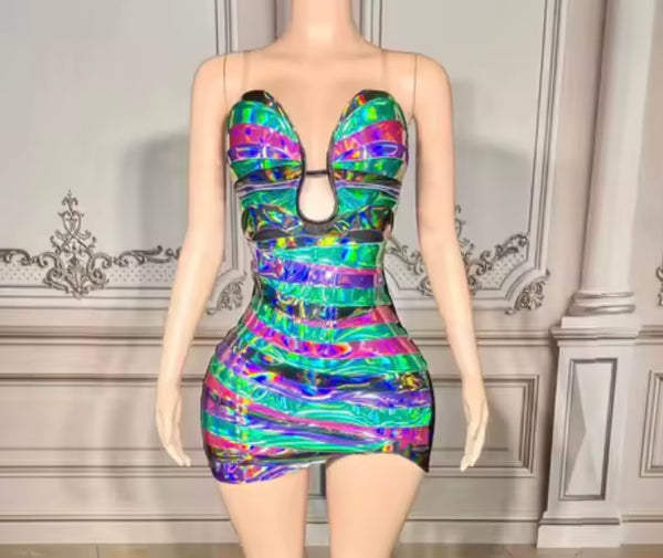Women Sexy Metallic Colorful Sleeveless Velour Dress