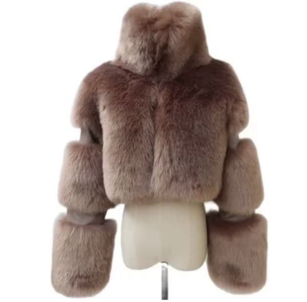 Women Fashion Solid Color Faux Fur Short Jacket