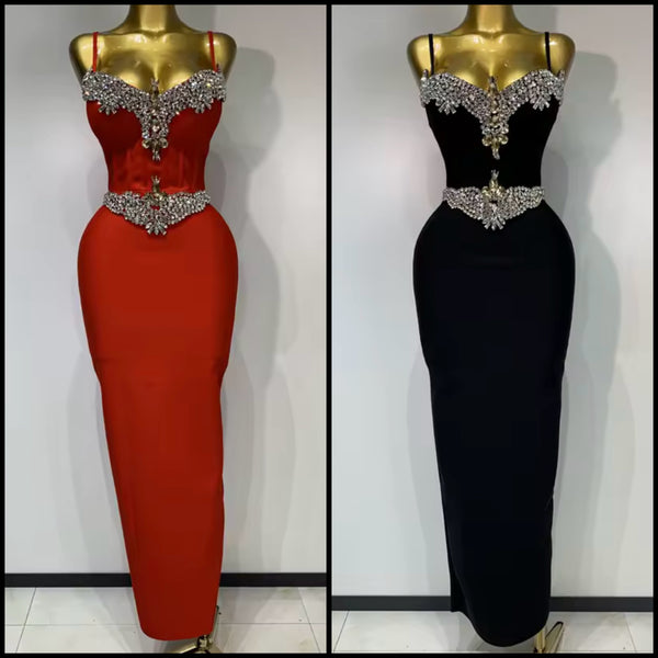 Women Sexy Sleeveless Crystal Rhinestone Maxi Dress