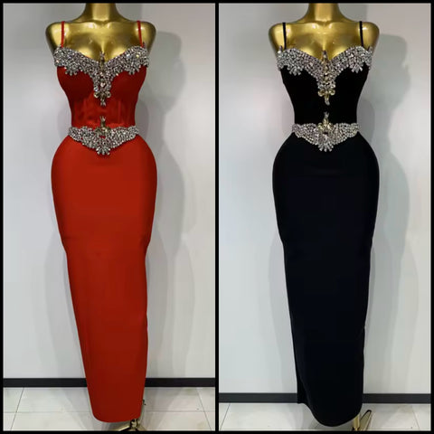 Women Sexy Sleeveless Crystal Rhinestone Maxi Dress