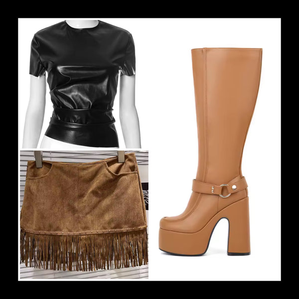 Women Fashion Side Zipper Platform High Heel Boots