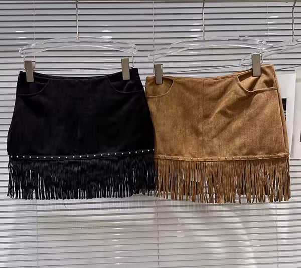 Women Sexy Fashion Suede Fringe Tassel Skirt
