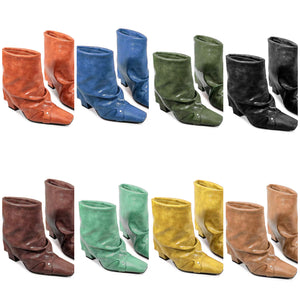 Women Color Square Toe Fashion Faux Leather Ankle Boots