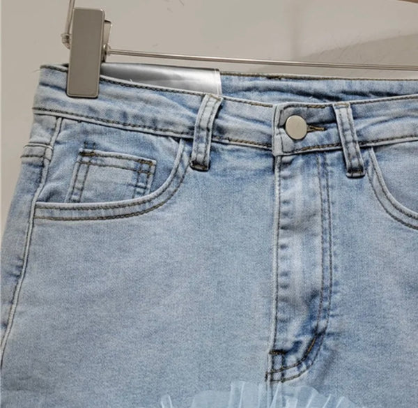 Women Fashion Ruffled Mesh Patchwork Denim Skirt