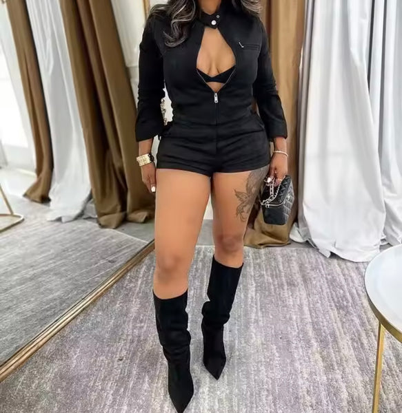 Women Suede Fashion Jacket Two Piece Short Set