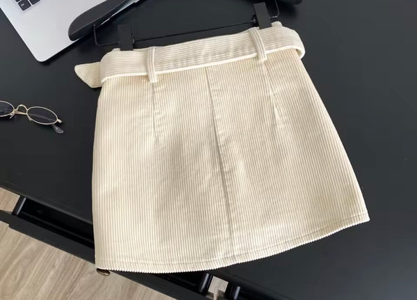 Women Sexy Fashion Belted Corduroy Skirt
