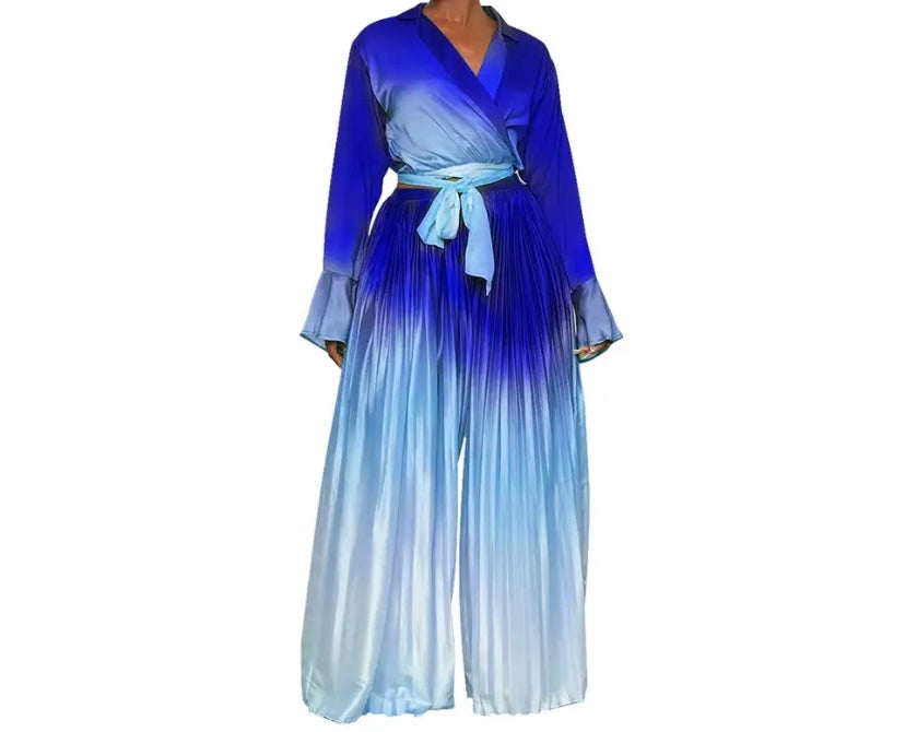 Women Fashion Full Sleeve Gradient Two Piece Pant Set