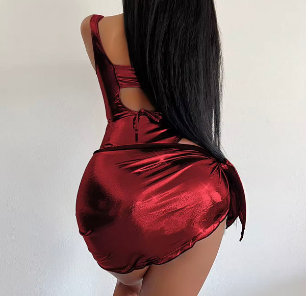 Women Sexy Color Metallic Swimsuit Cover Up Set