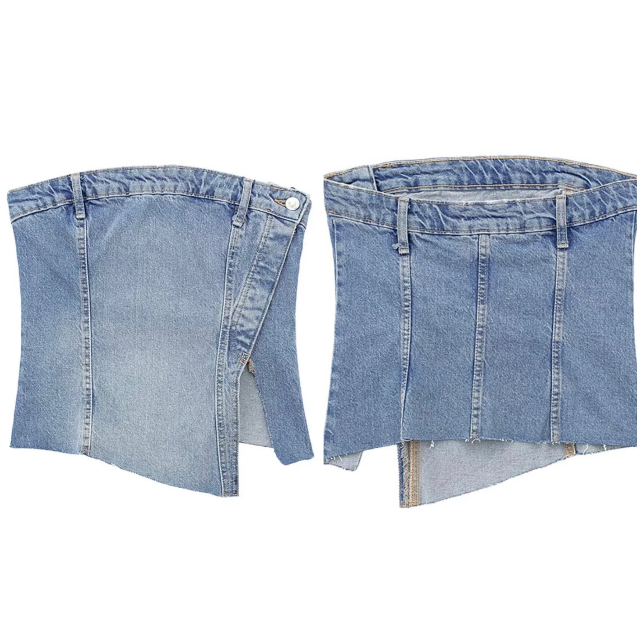 Women Fashion Strapless Denim Crop Top