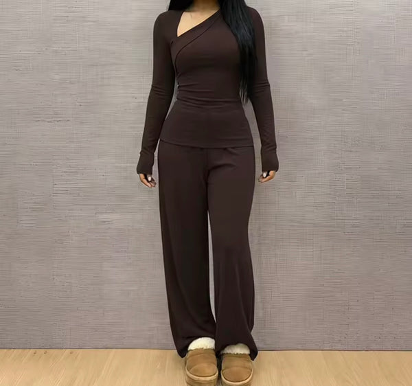 Women Slant Full Sleeve Fashion Two Piece Pant Set
