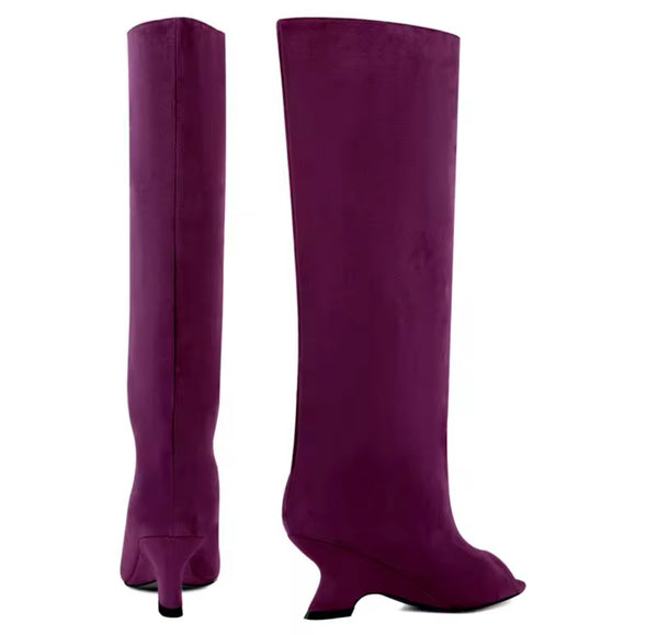 Women Color Open Toe Suede Knee High Boots