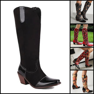 Women Fashion Printed Knee High Western Boots