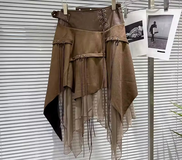 Women Faux Leather Patchwork Suede Fashion Skirt
