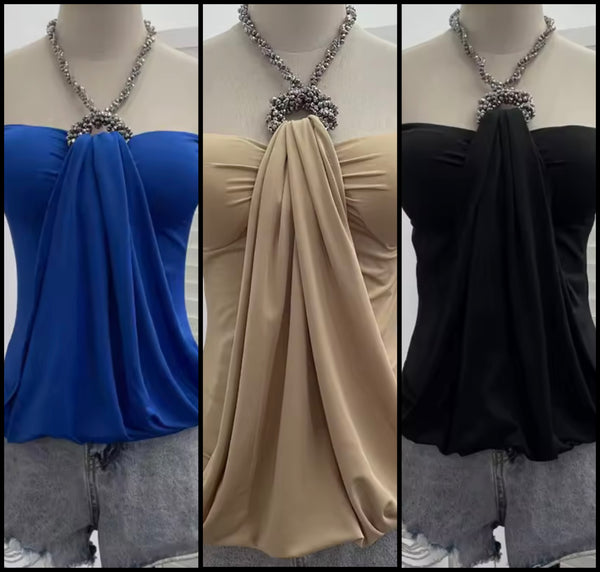 Women Metal Halter Sleeveless Color Fashion Top