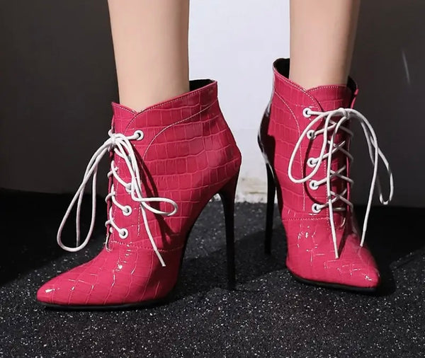 Women Fashion Color Pointed Toe Lace Up Ankle/Mid Calf Boots