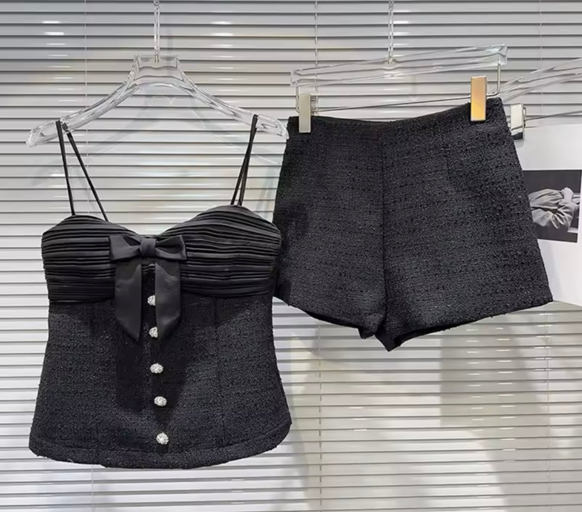 Women Sleeveless Bow Color Two Piece Short Set