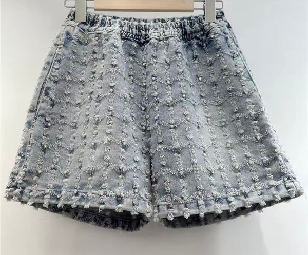 Women Fashion Button Up Sleeveless Vest Denim Two Piece Short Set