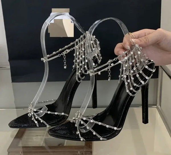 Women Fashion Chain Bling High Heel Sandals