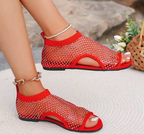 Women Open Toe Netted Fashion Flat Sandals