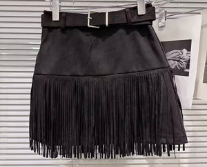 Women Color Fashion Sexy Suede Fringe Tassel Skirt