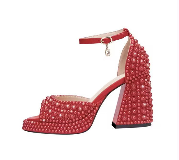 Women Fashion Beaded Bling Platform Ankle Strap Sandals