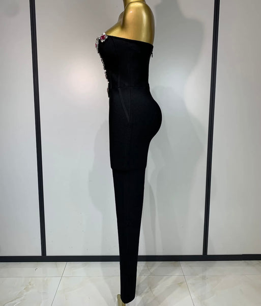 Women Sexy Strapless Bling Crystal Jumpsuit