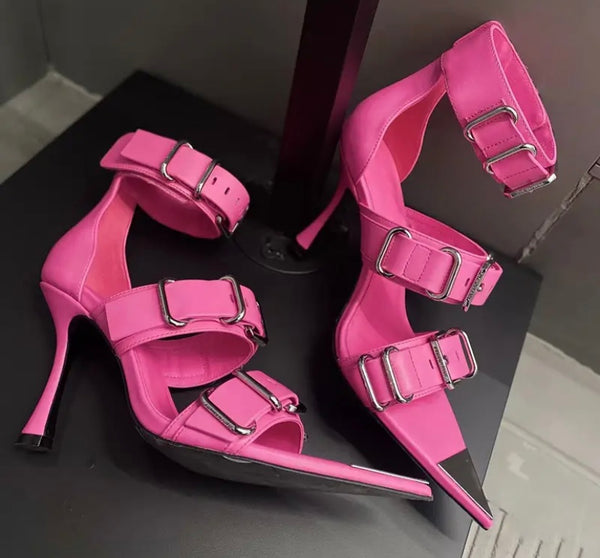 Women Fashion Open Pointed Toe Buckled High Heel Sandals
