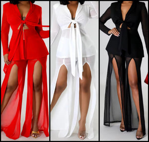 Women Sexy Full Sleeve Mesh Two Piece Split Pant Set