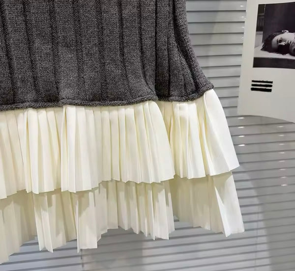 Women Color Fashion Ribbed Ruffled Skirt