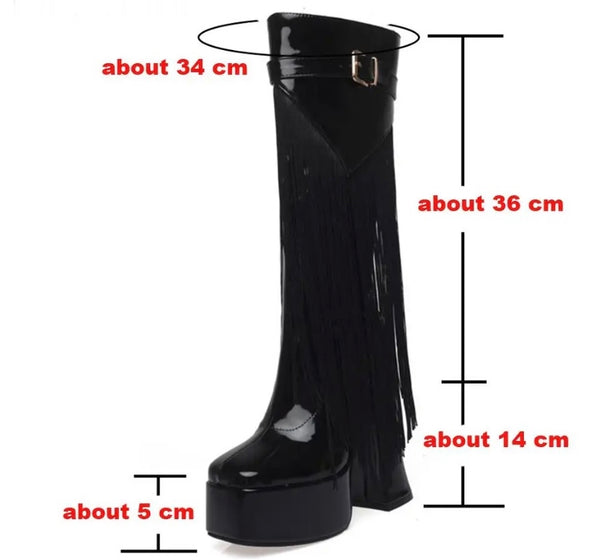 Women Platform Fringe Tassel Fashion Patent Leather Boots