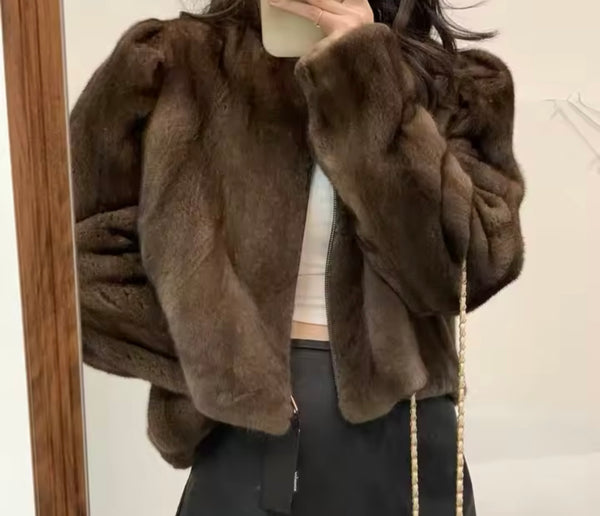 Women Fashion Color Faux Fur Jacket
