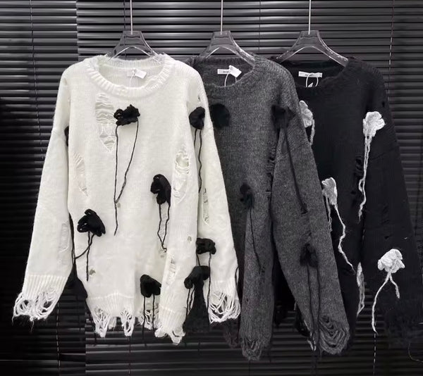 Women Color Fashion Distressed Oversized Sweater Top