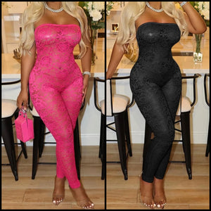 Women Sexy Strapless Lace Jumpsuit