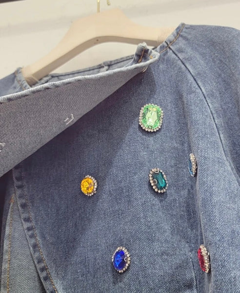 Women Fashion Colorful Gem Denim Jacket