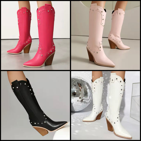 Women Fashion Bling Faux Leather Knee High Western Boots