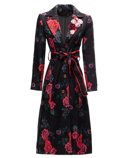 Women Fashion Floral Trench Jacket