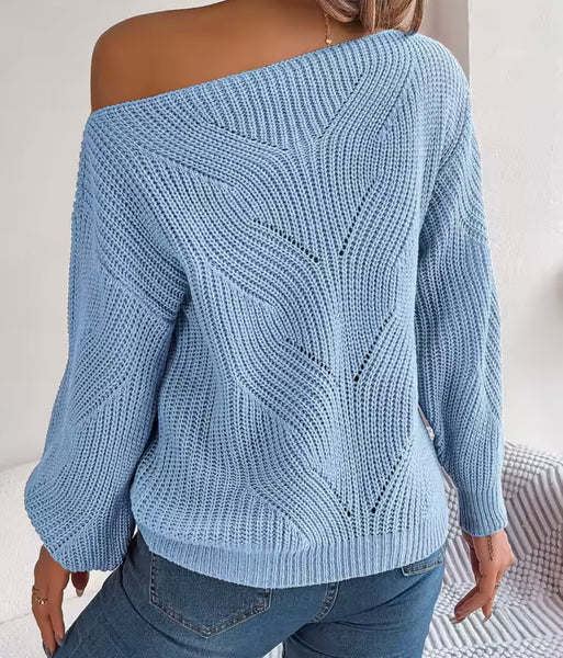 Women Color Off The Shoulder Full Sleeve Oversized Sweater Top