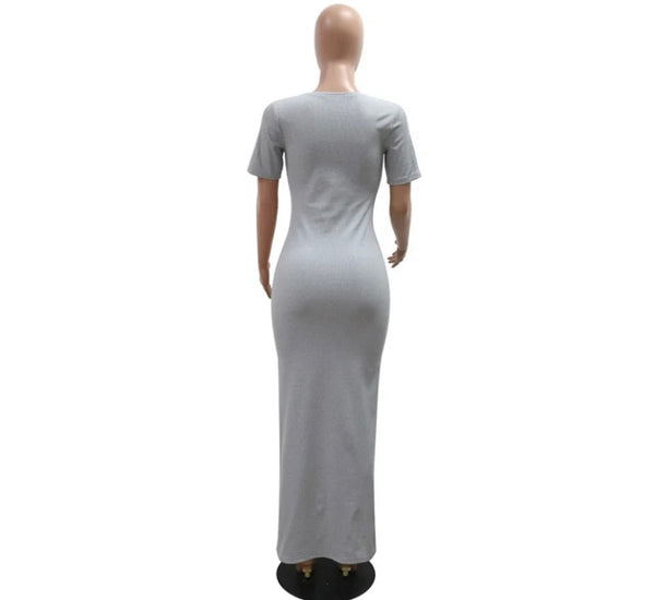 Women Sexy Striped Short Sleeve Side Split Maxi Dress