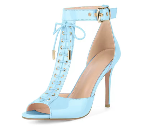 Women Fashion Open Toe Lace Up Buckled Ankle Strap Sandals