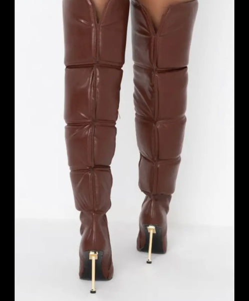 Women Brown Fashion Faux Leather Over The Knee High Heel Boots