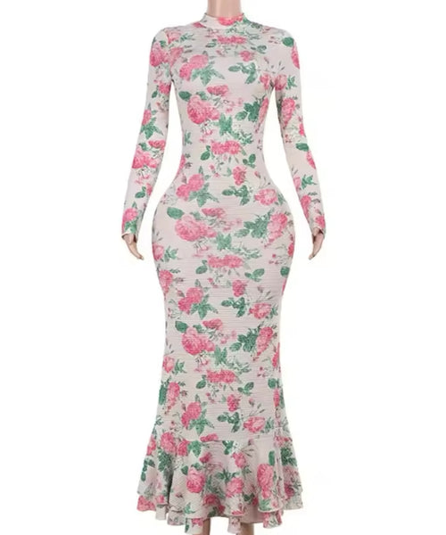 Women Sexy Floral Full Sleeve Maxi Dress