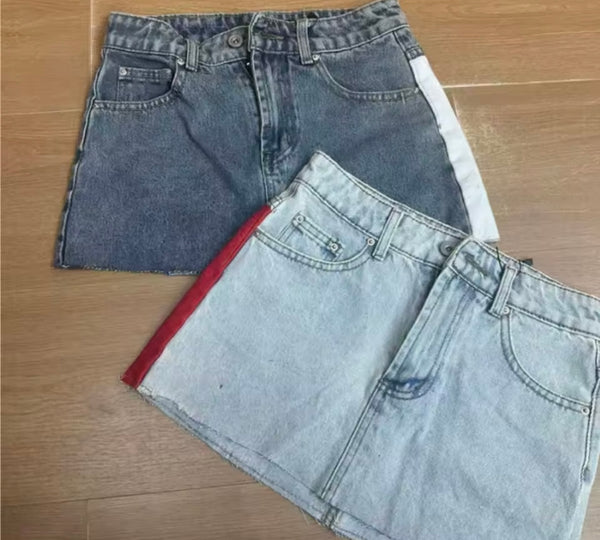Women Sexy Fashion Color Number Print Ripped Denim Skirt