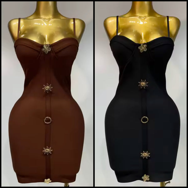 Women Sexy Sleeveless Metal Pin Bandage Dress