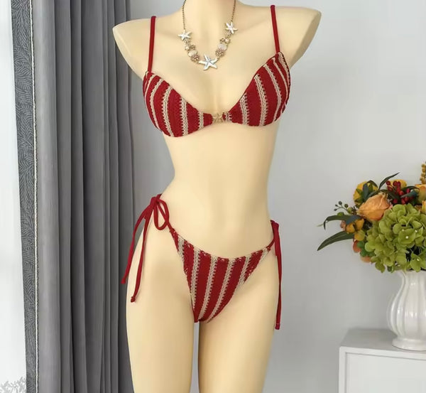 Women Sexy Color Striped Bikini Cover Up Set