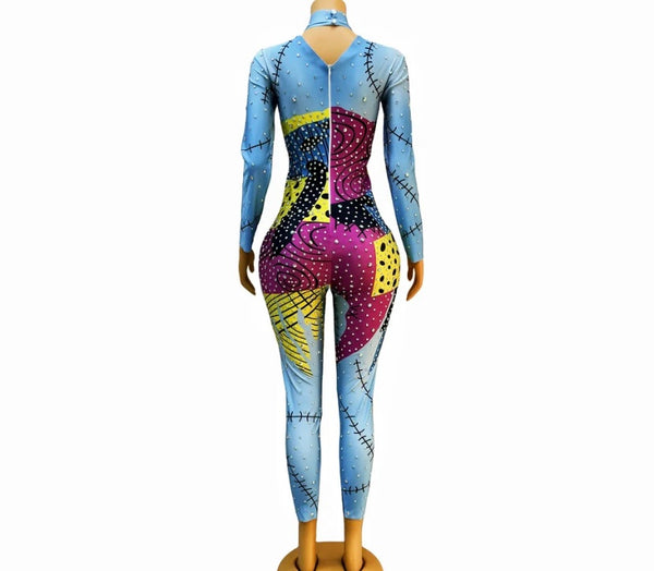 Women Fashion Multicolored Bling Print Full Sleeve Jumpsuit