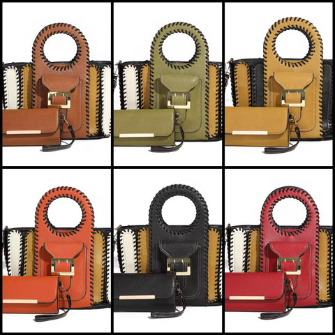 Women Fashion Color Patchwork Buckled Wallet Purse Set