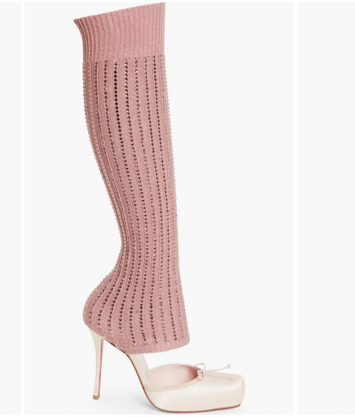 Women Fashion Rhinestone High Heel Knee Length Boots