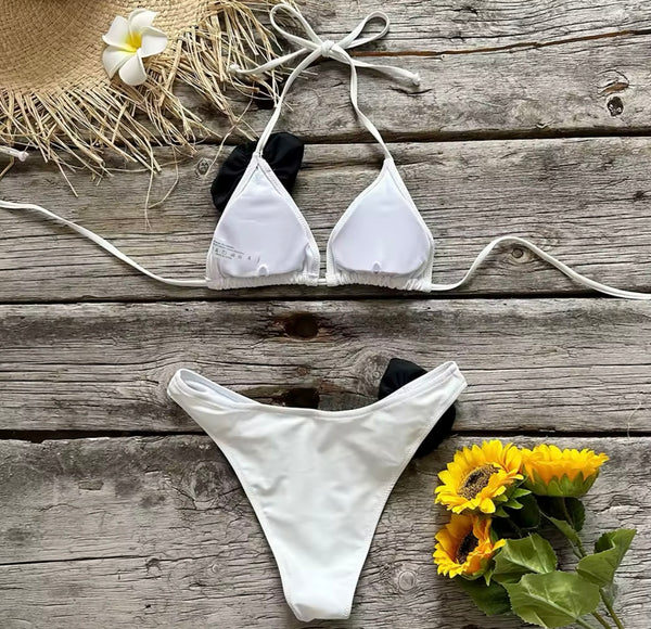 Women Sexy Color 3D Floral Halter Bikini Swimsuit