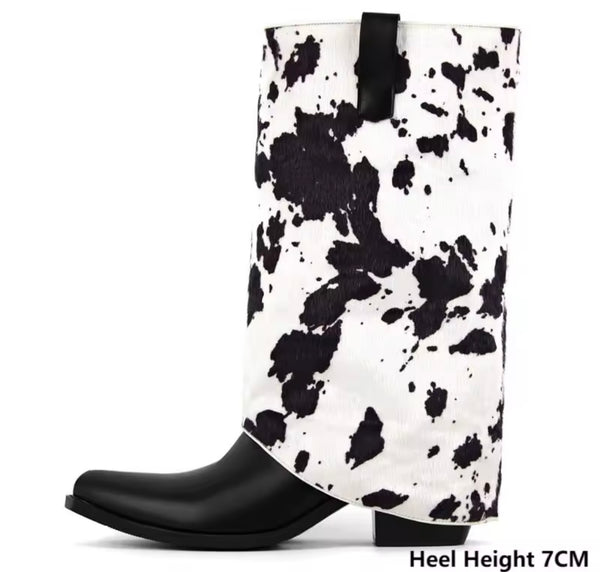 Women Fashion B&W Animal Print Western Boots