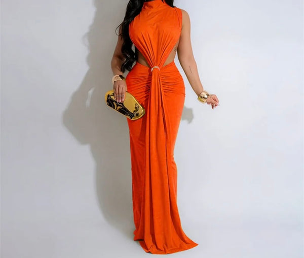 Women Sexy Solid Color Sleeveless Maxi Dress